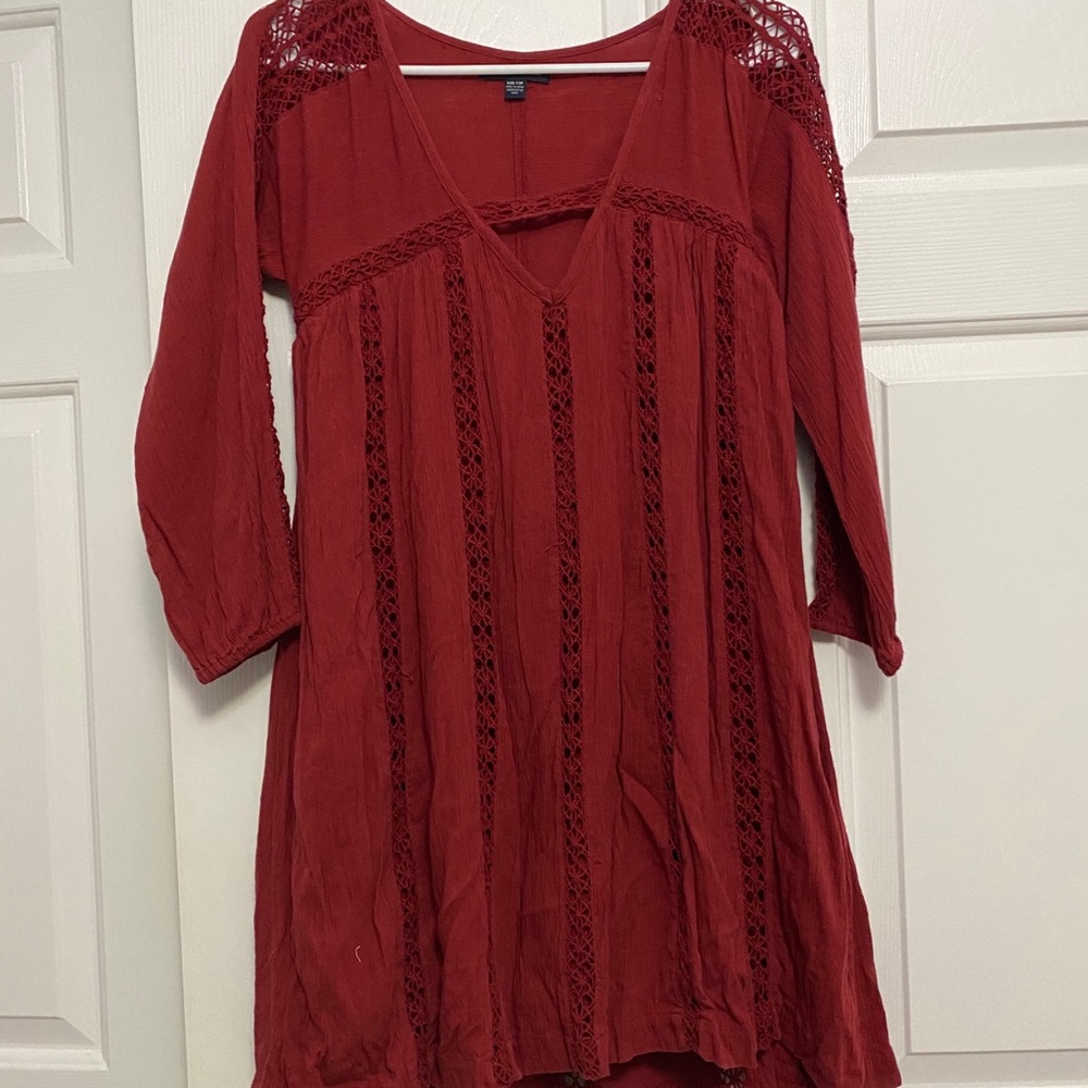 A burgundy dress